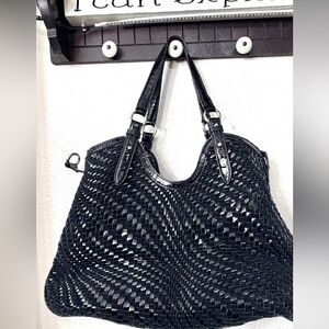 Cole Haan Genevieve Weave Black Woven Leather Shoulder Bag Classic